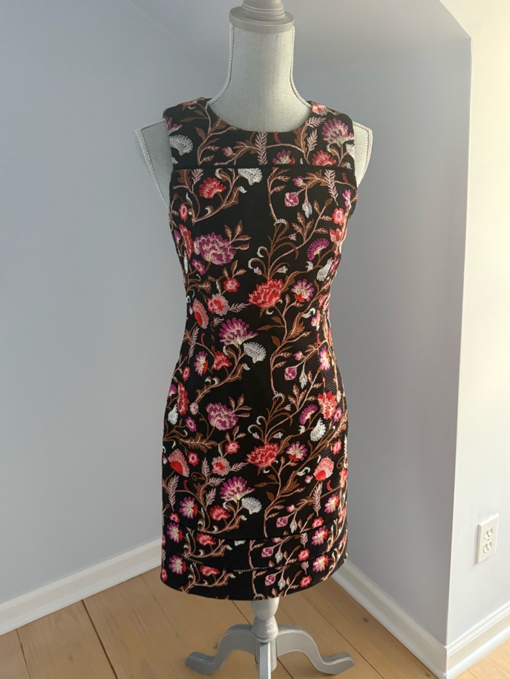 White House Black Market Black Floral Embroidered Sheath Dress